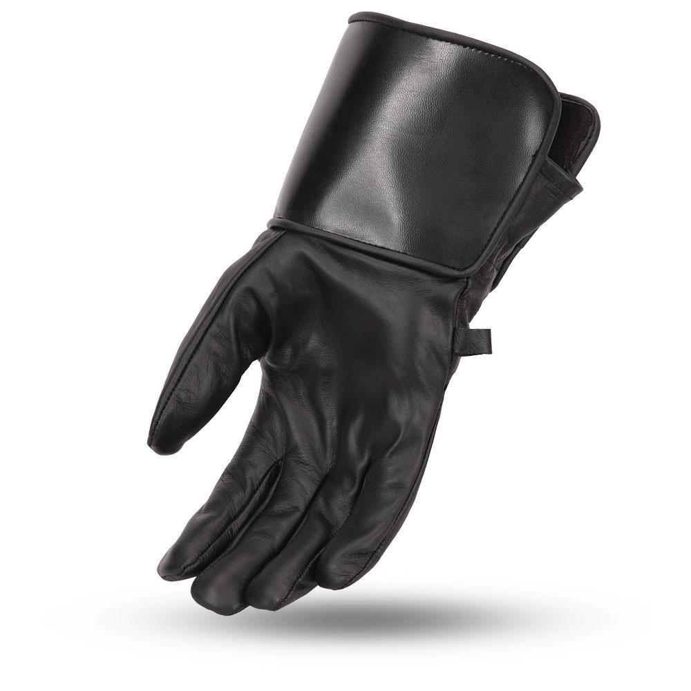 Thanos Men's Motorcycle Leather Gloves made from premium cowhide, featuring a gauntlet style and adjustable wrist strap for a secure fit.