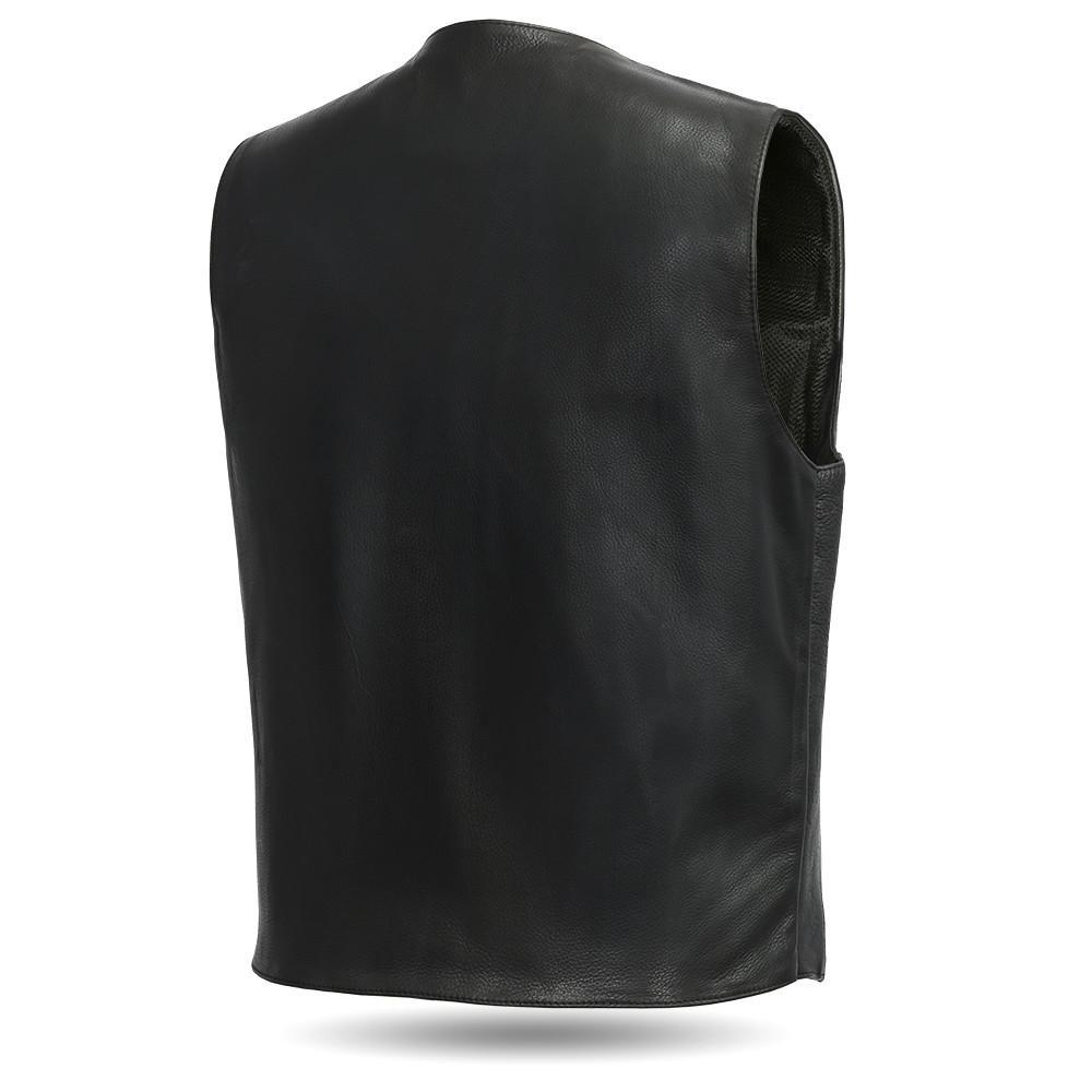 Tombstone Men's Leather Western Vest made from premium cowhide with snap front and concealed carry pockets.