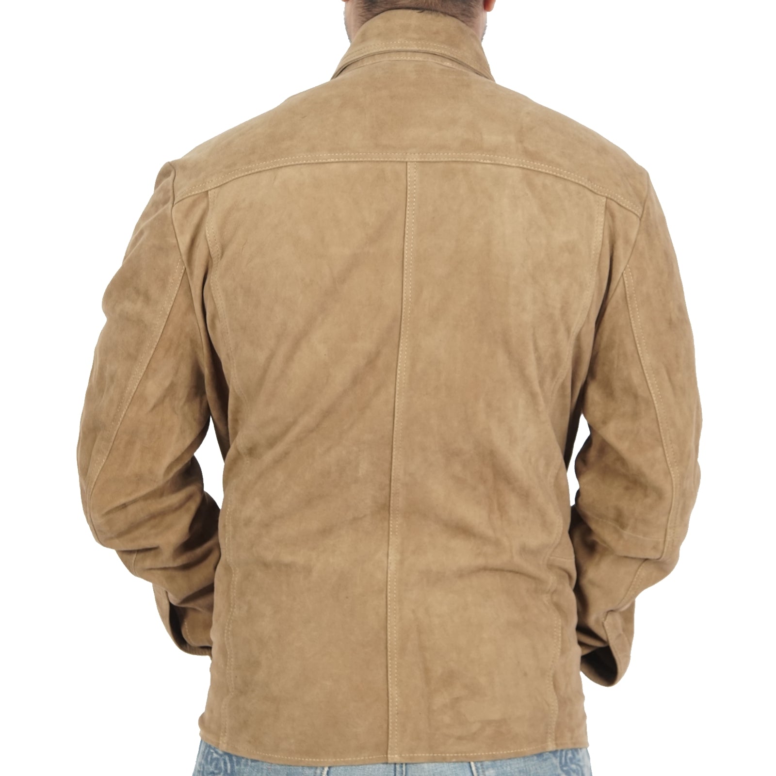 Tracker Suede Beige Jacket displayed on a mannequin, showcasing its stylish design and soft suede texture.