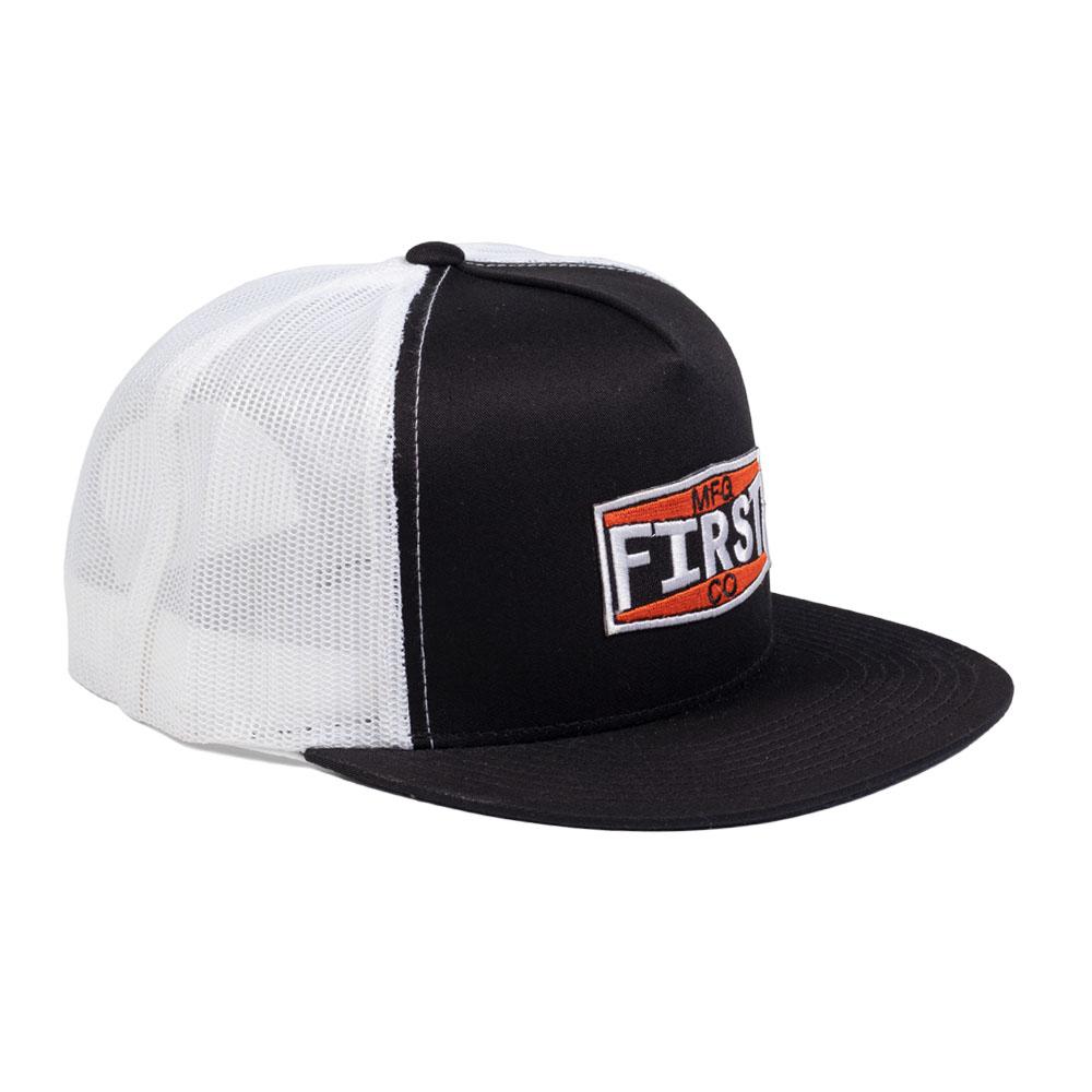 Two Tone Logo Hat featuring a black and white design with a flat brim and logo patch, perfect for casual wear.