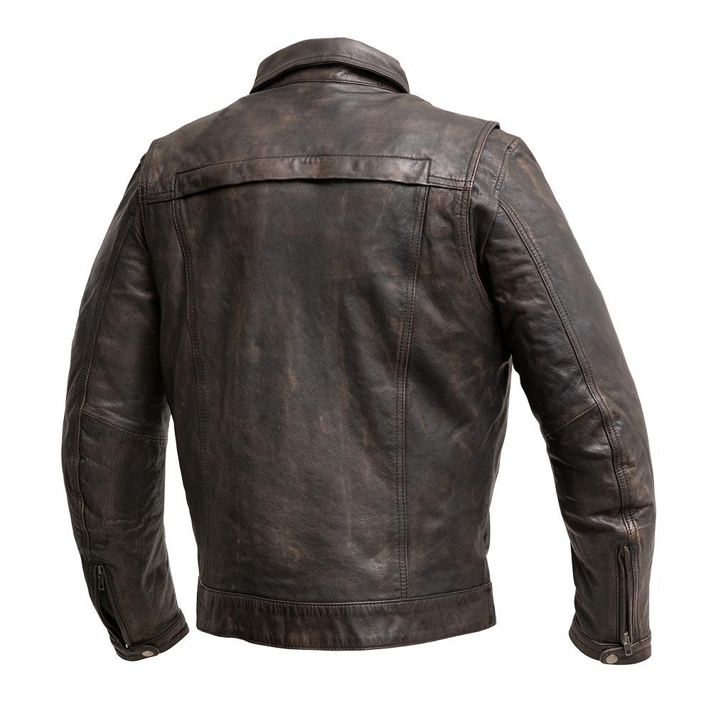 Villain Men's Leather Motorcycle Jacket featuring durable Cow Dutch leather, stylish design, and multiple pockets for functionality.