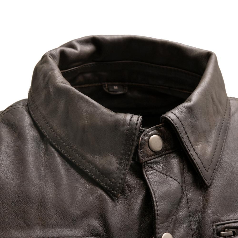 Villain Men's Leather Motorcycle Jacket featuring durable Cow Dutch leather, stylish design, and multiple pockets for functionality.