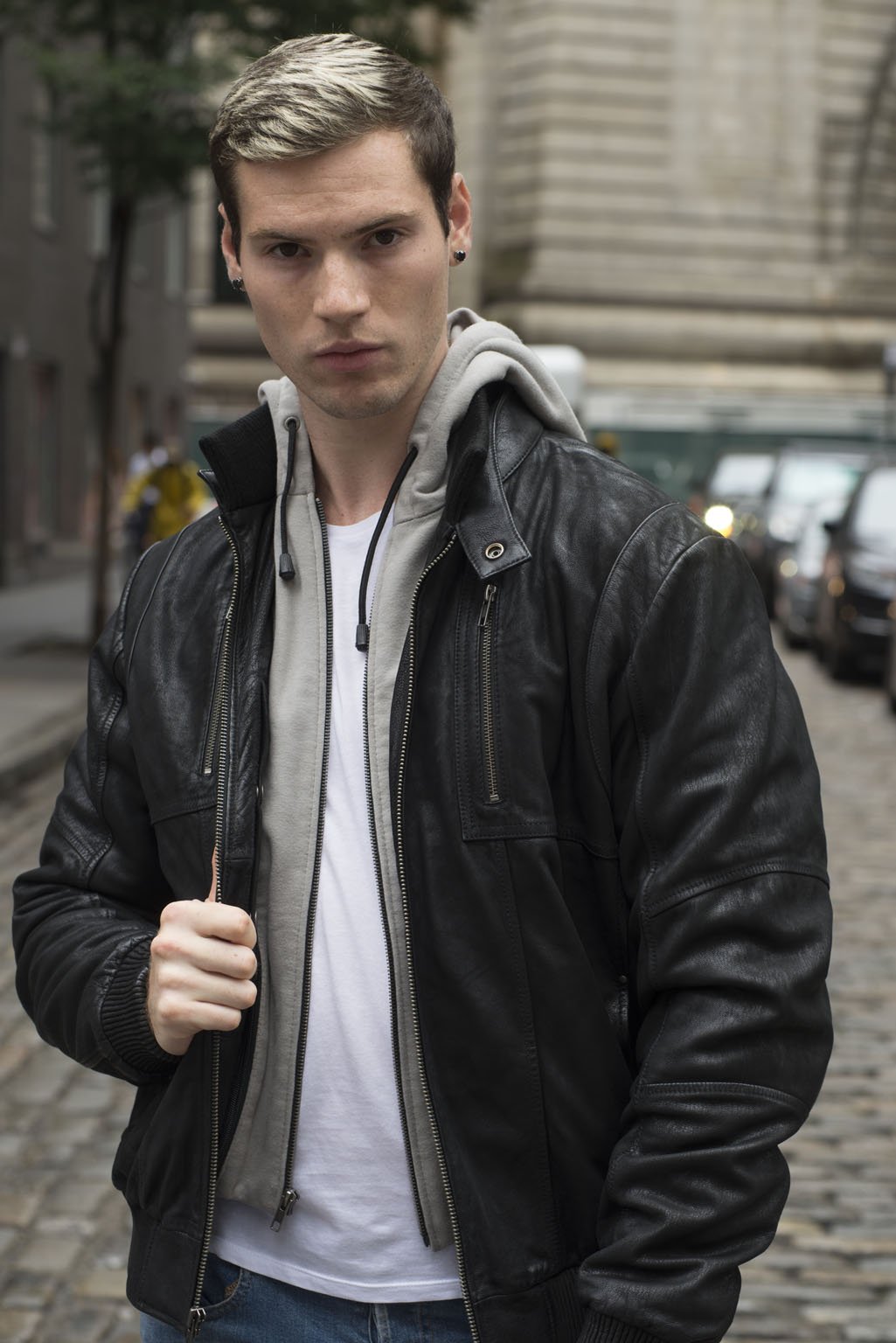 William jacket made from premium naked buffalo leather with a zip-out hoodie and two hand pockets.