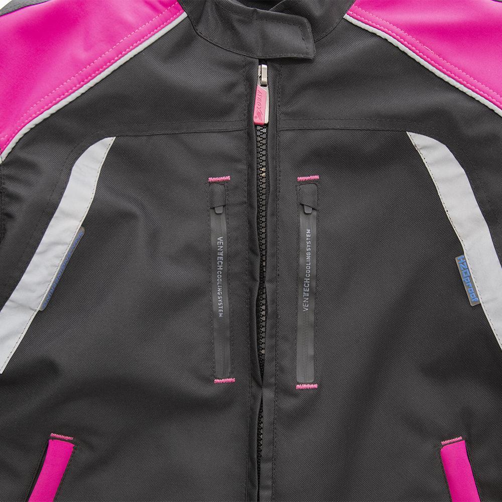 Women's Textile Jacket featuring waterproof fabric, reflective designs, and removable thermal panel for comfort and protection.