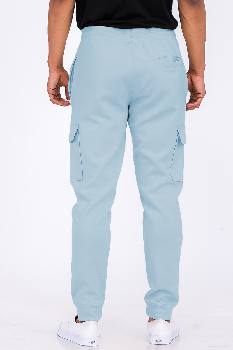 A pair of stylish Cotton Blend Cargo Joggers featuring side cargo pockets and an elastic waist with drawstring, displayed on a neutral background.