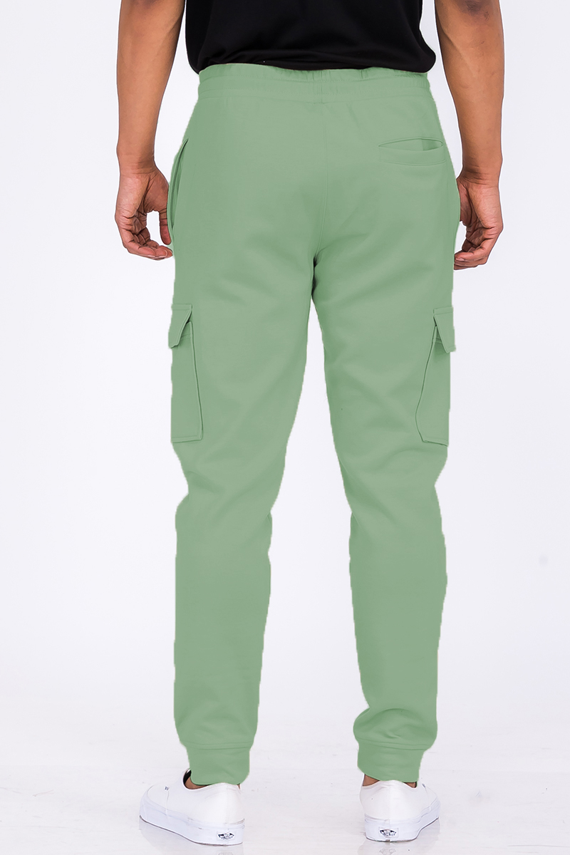 A pair of stylish Cotton Blend Cargo Joggers featuring side cargo pockets and an elastic waist with drawstring.