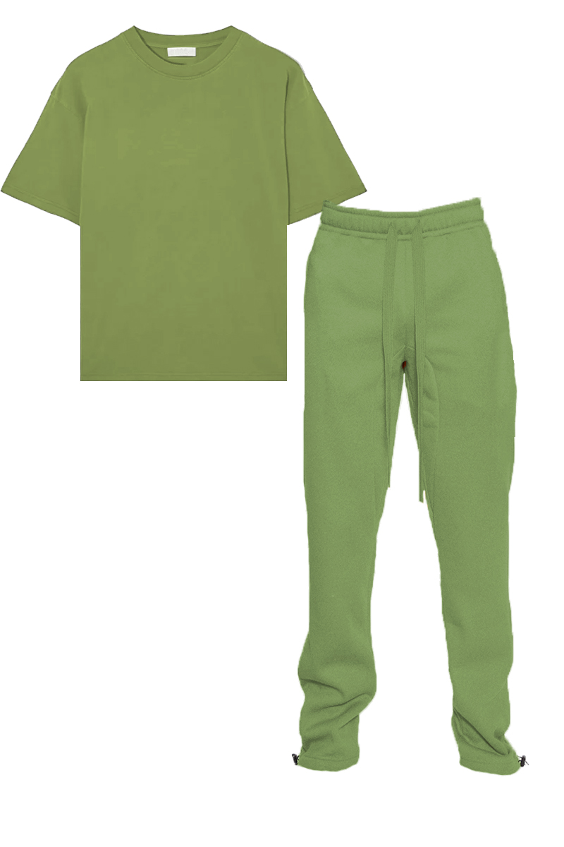 Drop Shoulder and Ankle Toggle Sweat Set featuring an oversized tee and regular fit sweat pants in soft cotton fabric.