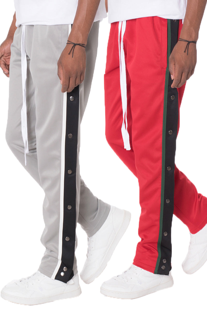 A pair of stylish Snap Button Track Pants featuring a straight fit, side snap buttons, and standard pockets, perfect for casual and active wear.