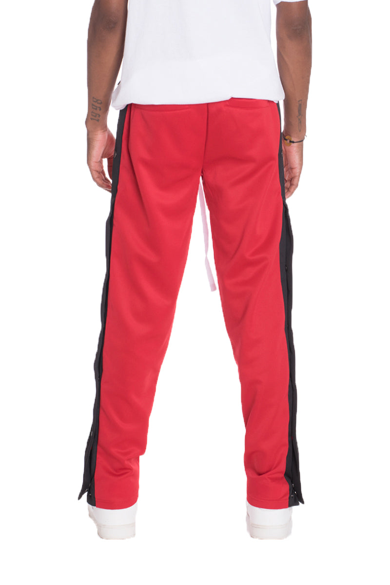 A pair of stylish Snap Button Track Pants featuring a straight fit, side snap buttons, and standard pockets, perfect for casual and active wear.