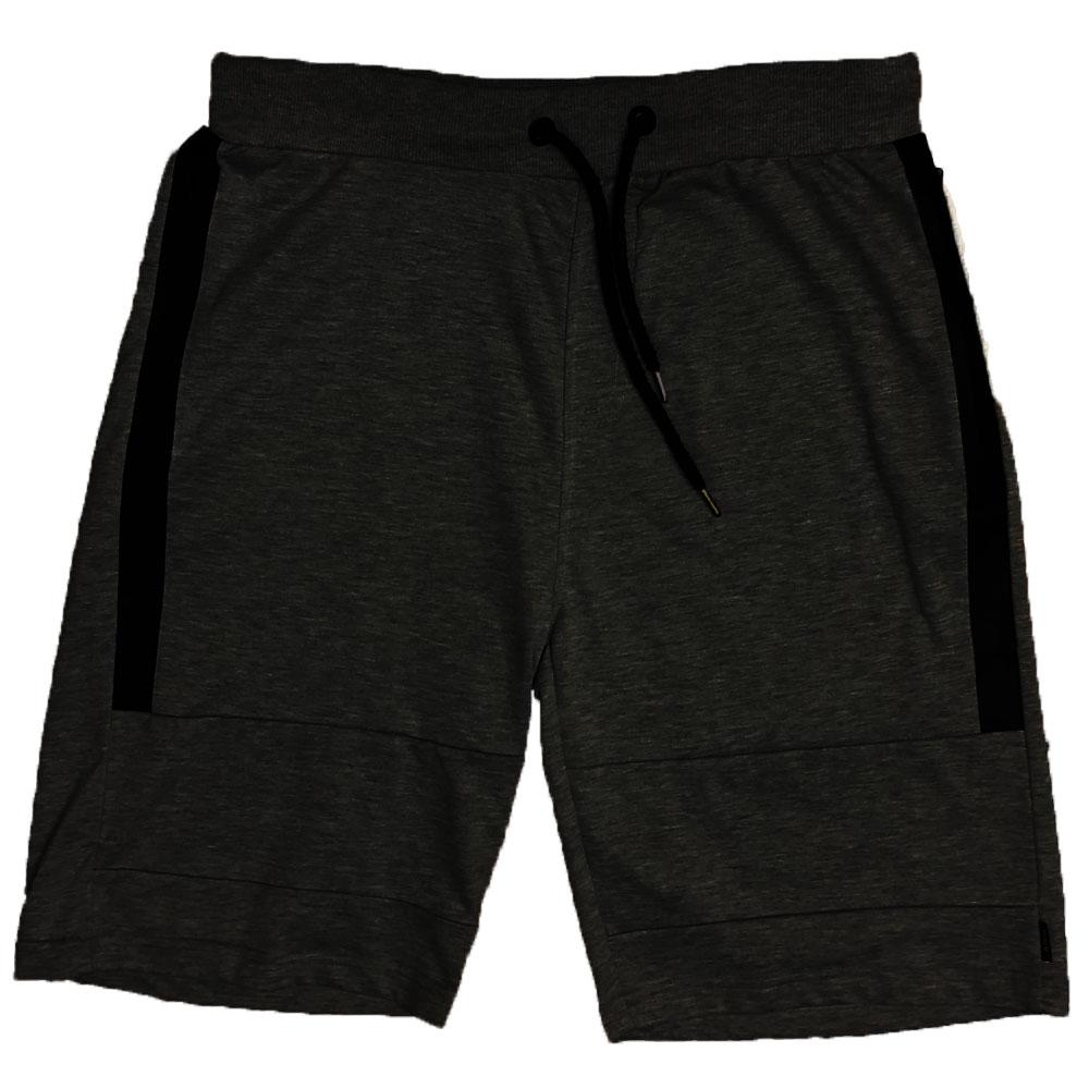 Gray athletic shorts with drawstring.