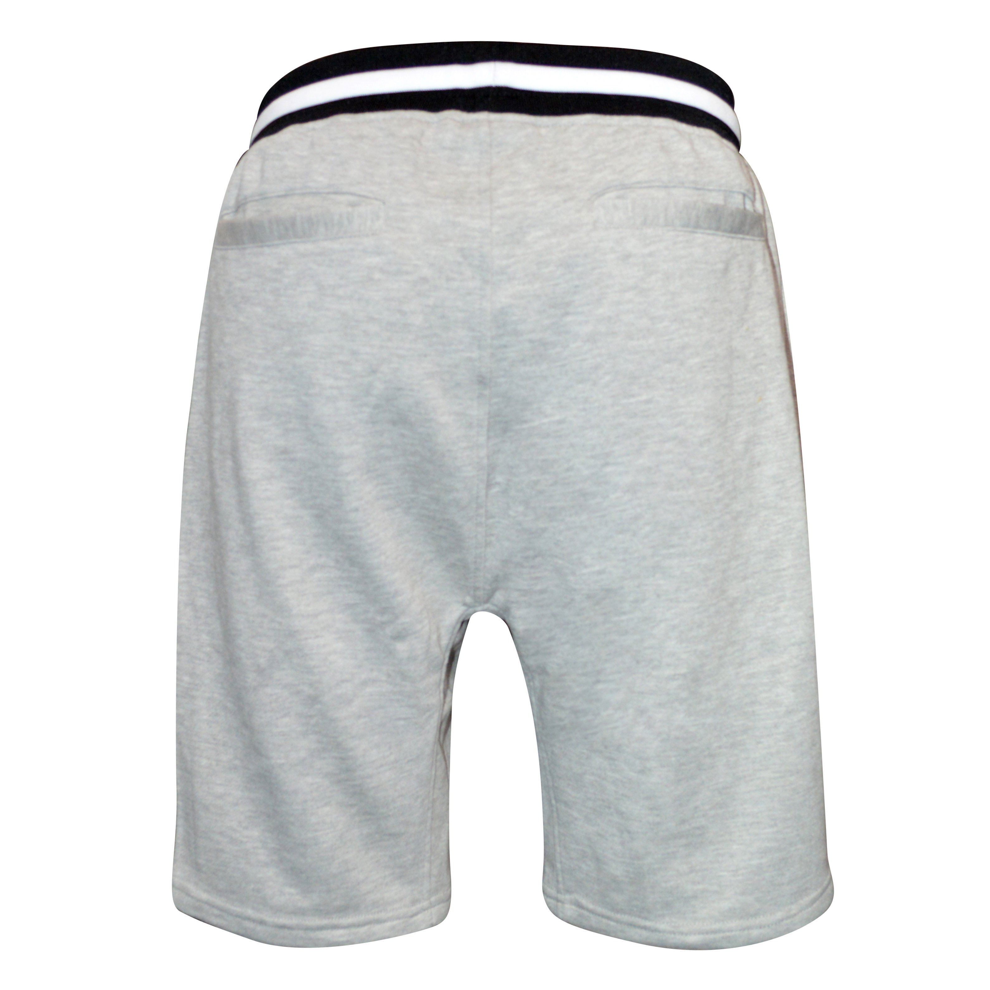 Brandon French Terry Shorts in Grey featuring striped ribbing, zipper pockets, and a black drawstring for a stylish and comfortable fit.