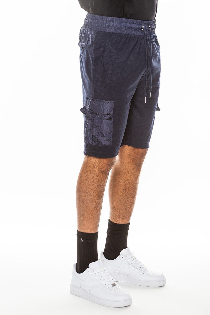 Light Weight Slub Shorts featuring an elastic waist and drawstring, made from 80% cotton and 20% spandex, with a single back pocket.