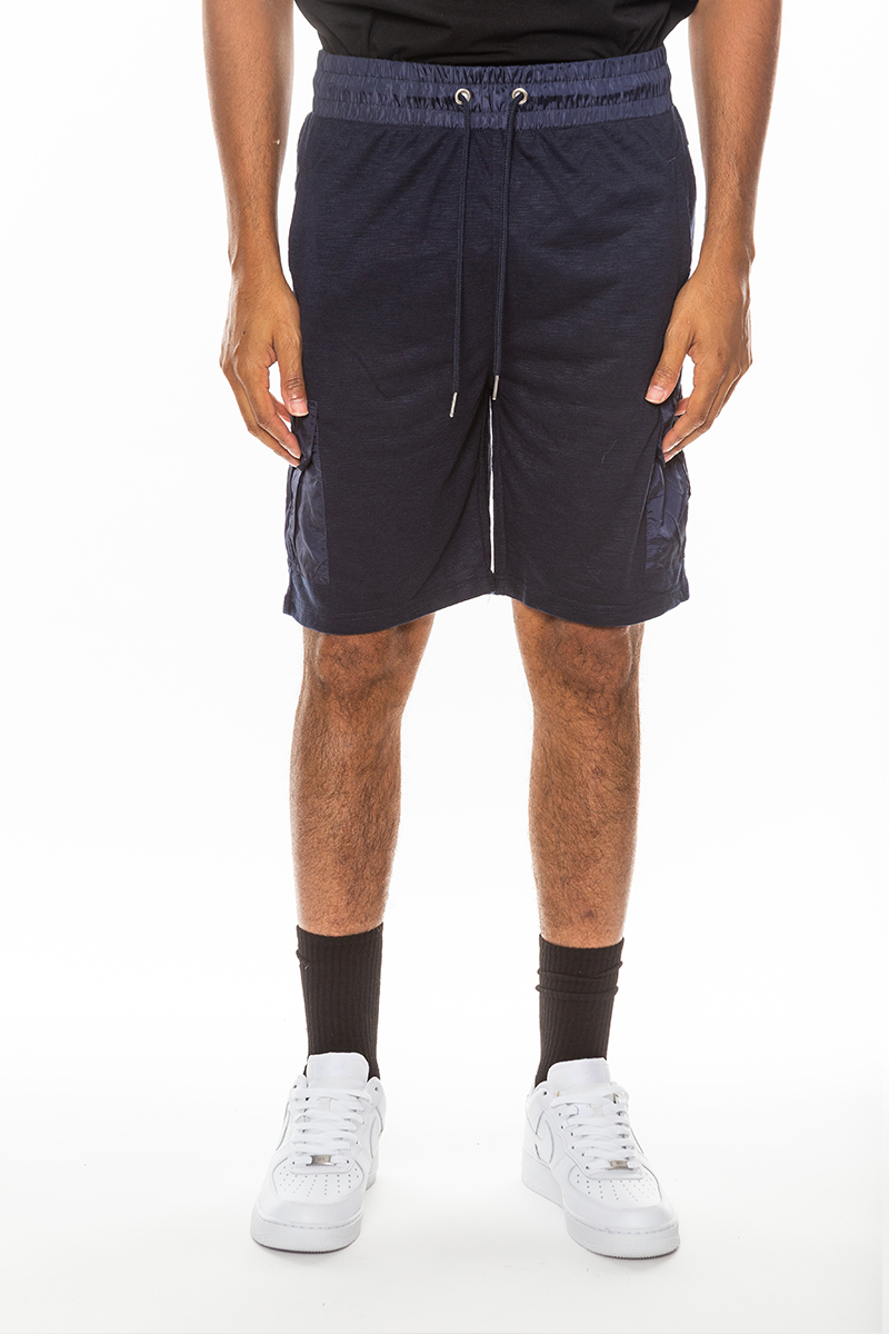 Light Weight Slub Shorts featuring an elastic waist and drawstring, made from 80% cotton and 20% spandex, with a single back pocket.