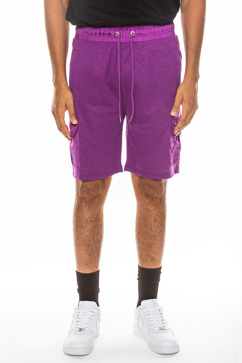 Light Weight Slub Shorts featuring an elastic waist and drawstring, made from 80% cotton and 20% spandex, with a single back pocket.