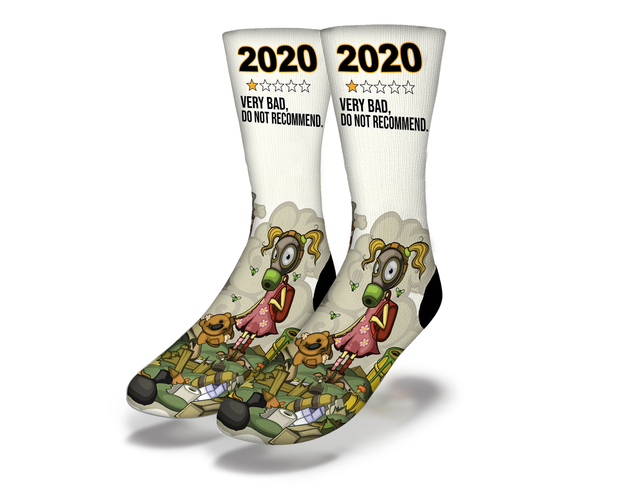 A pair of colorful 2020 Very Bad Socks featuring humorous designs, perfect for adding fun to any outfit.