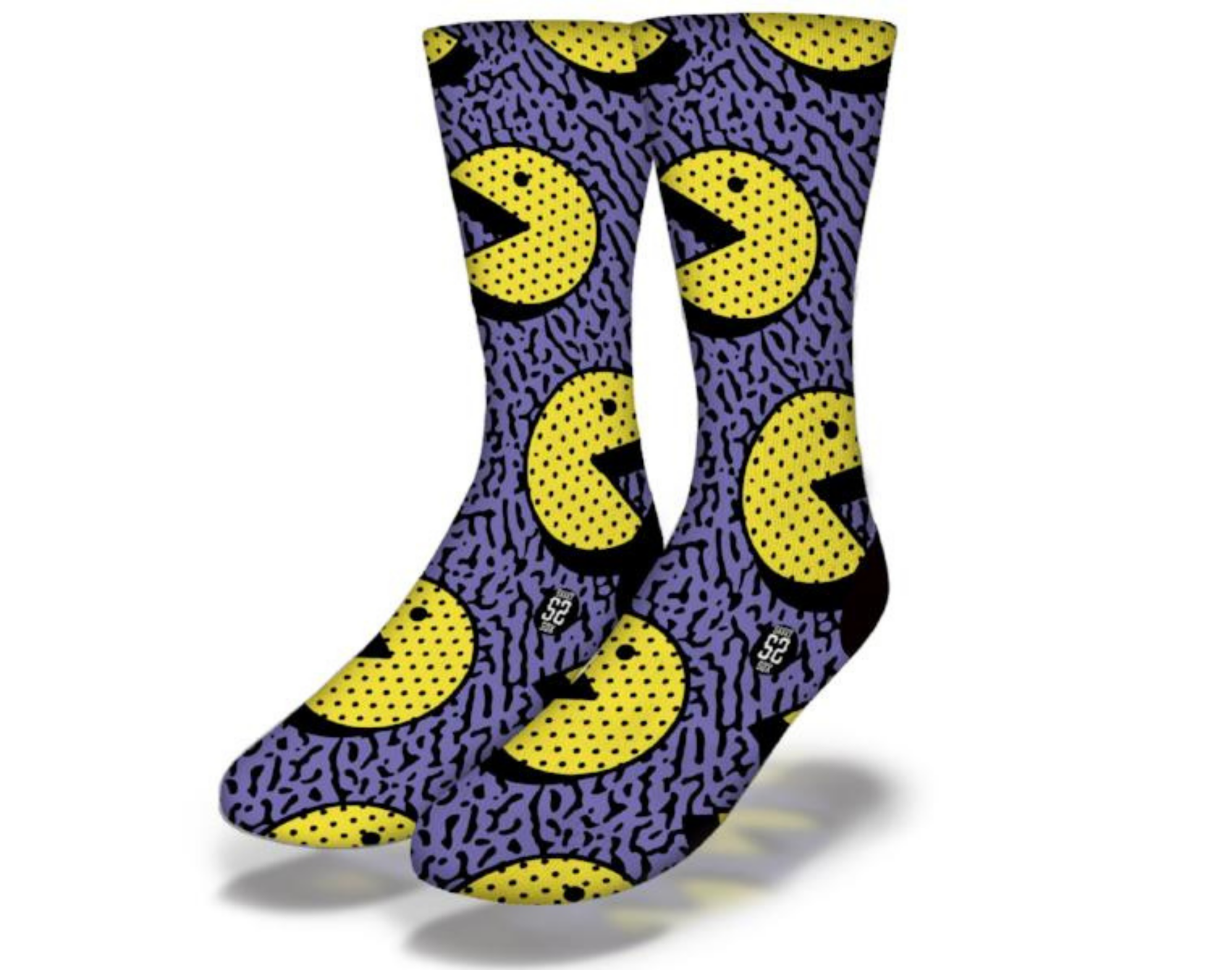 Colorful PAC MAN Fun Video Game Socks featuring iconic characters from the classic arcade game, perfect for gamers and retro enthusiasts.