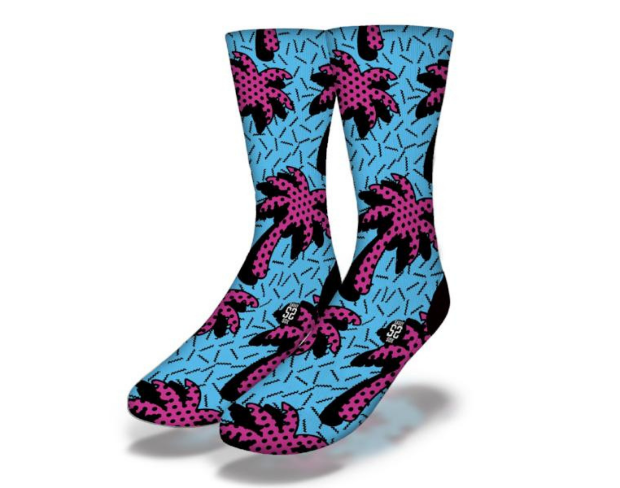 Colorful 90's Palm Trees Socks featuring a vibrant palm tree pattern, perfect for retro style lovers.