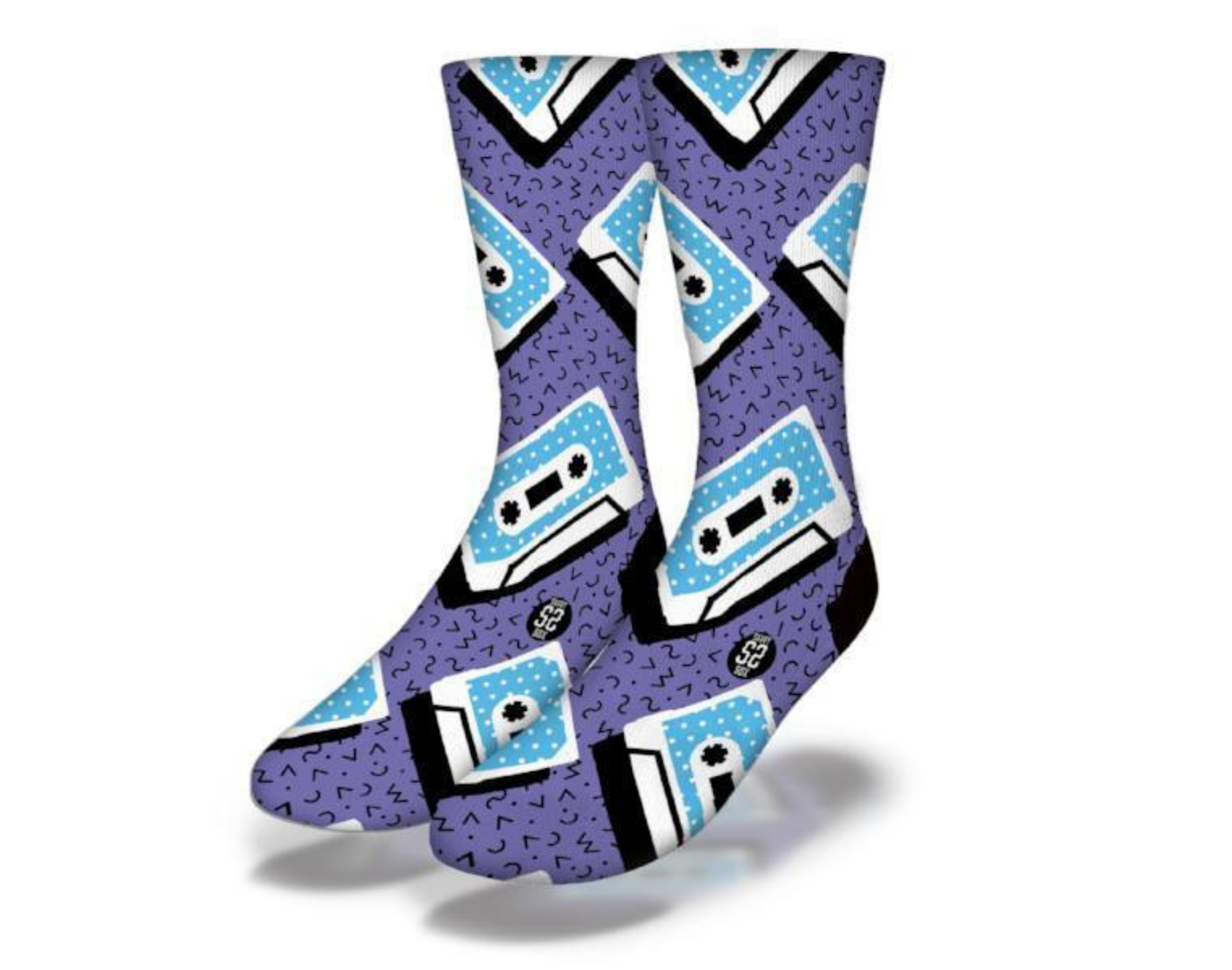 Colorful 90's Tapes Socks featuring retro cassette tape designs, perfect for nostalgic fashion lovers.