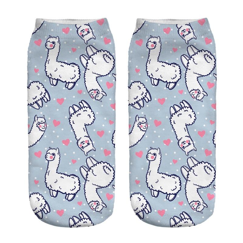 A pair of cute Alpaca Dreams of Love socks featuring an adorable alpaca design, made from a soft cotton/polyester blend, suitable for women and kids.