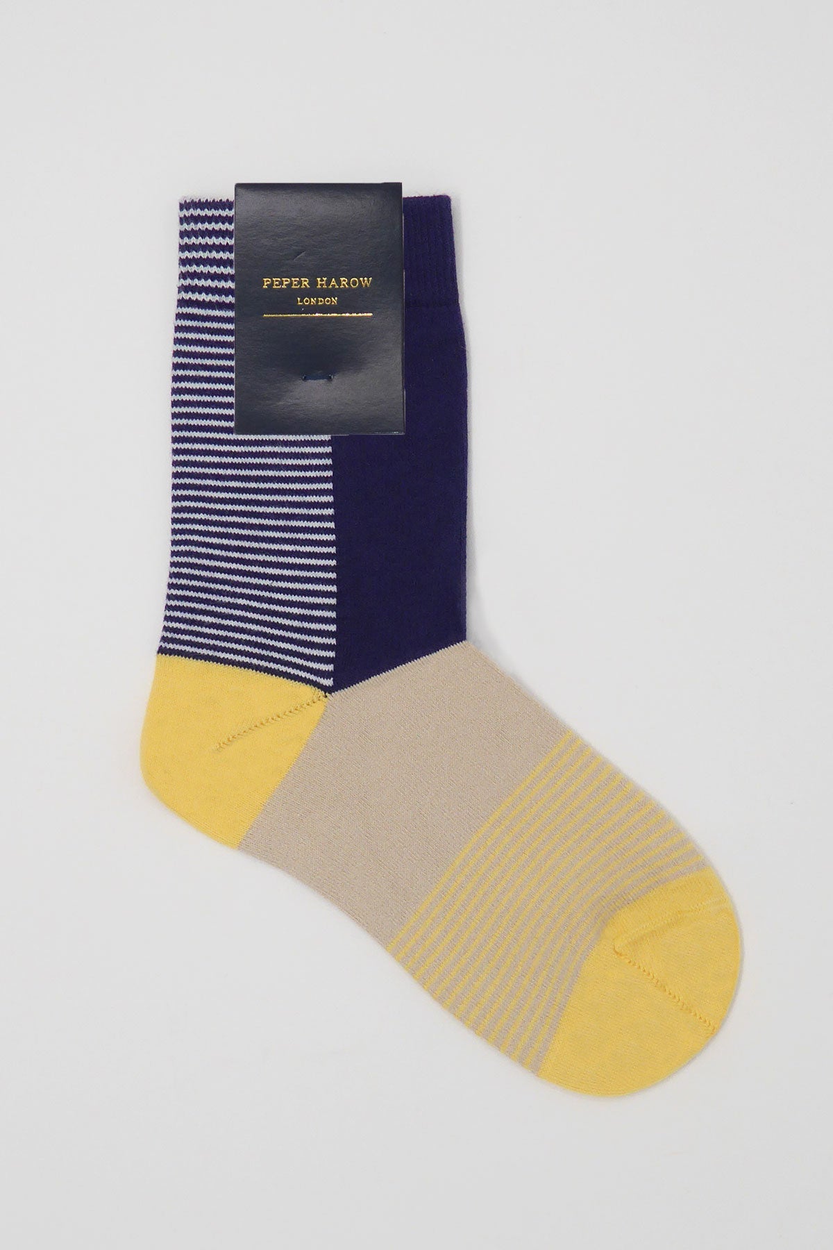 Anne Women's Socks in Buttercup featuring yellow heel and toe with white stripes, showcasing luxury and comfort.