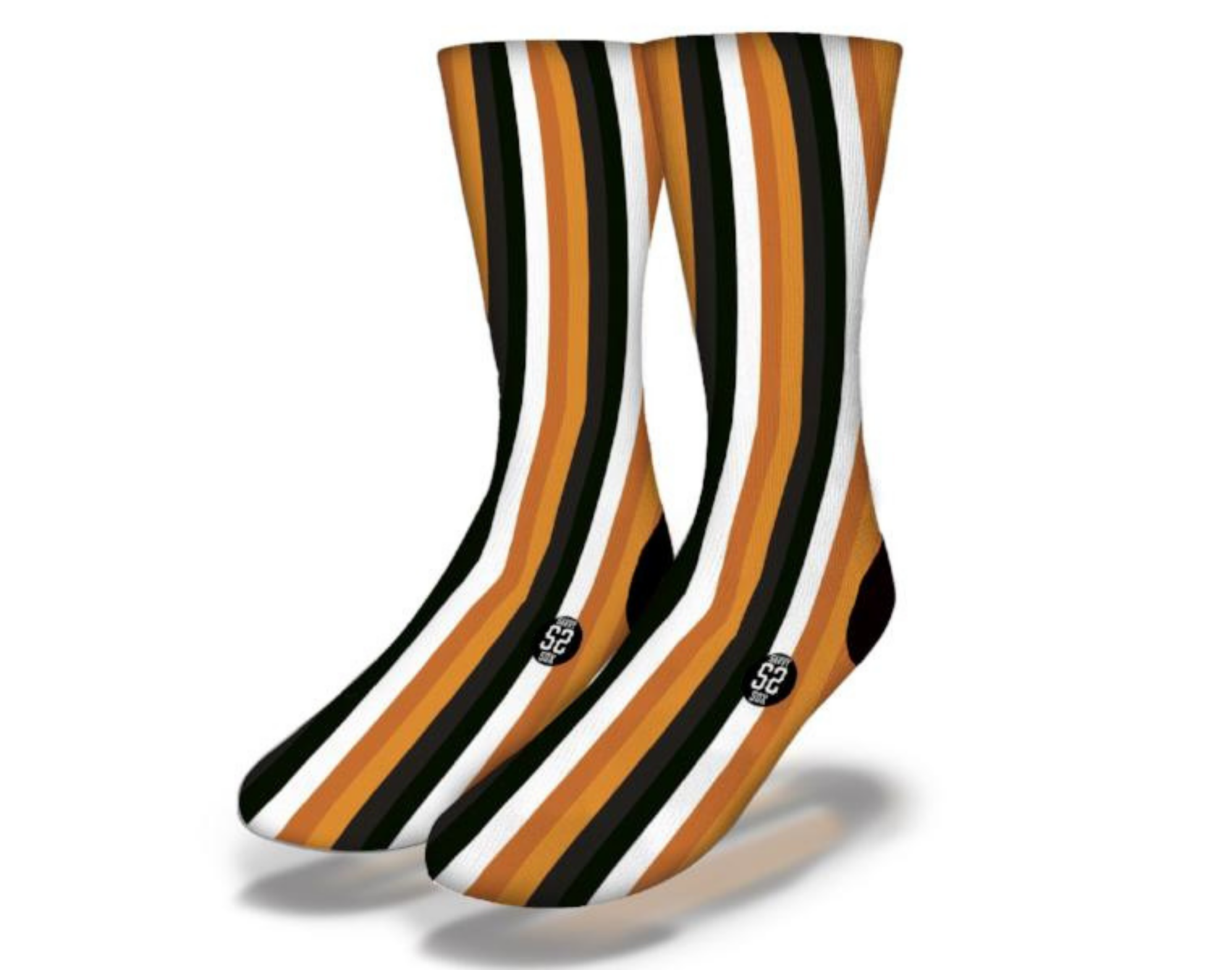 A pair of Autumn Aesthetic Vertical Stripe Halloween Socks featuring vibrant colors and a playful design, perfect for festive occasions.