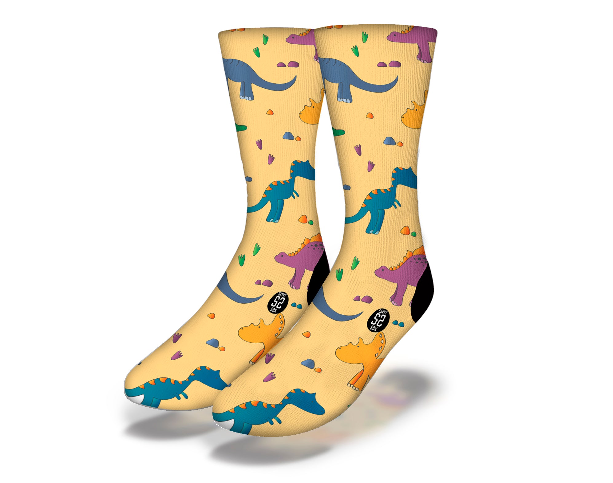 Colorful BABY DINOS Fun Dinosaur Socks featuring playful dinosaur designs, perfect for kids.