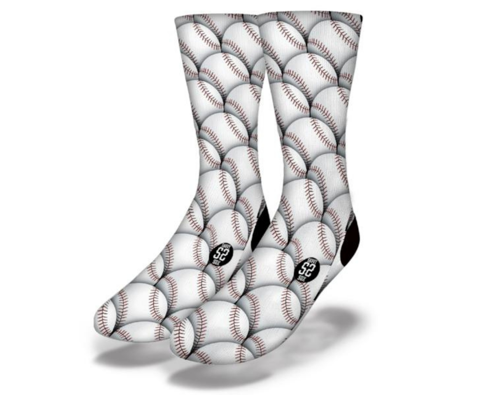 Colorful BASEBALL SOFTBALL SWEET SPOT novelty socks featuring baseball-themed designs, perfect for sports fans.