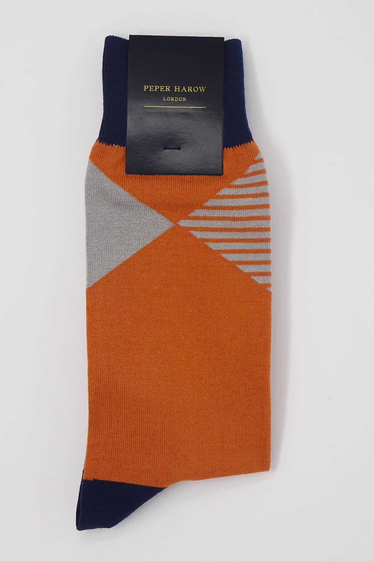 Big Diamond Men's Socks in orange with grey diamond patterns, showcasing luxury and style.