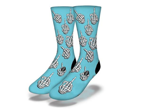 BIRDS & BONES (Blue) Funny Halloween Socks featuring a playful design with birds and bones, perfect for Halloween festivities.