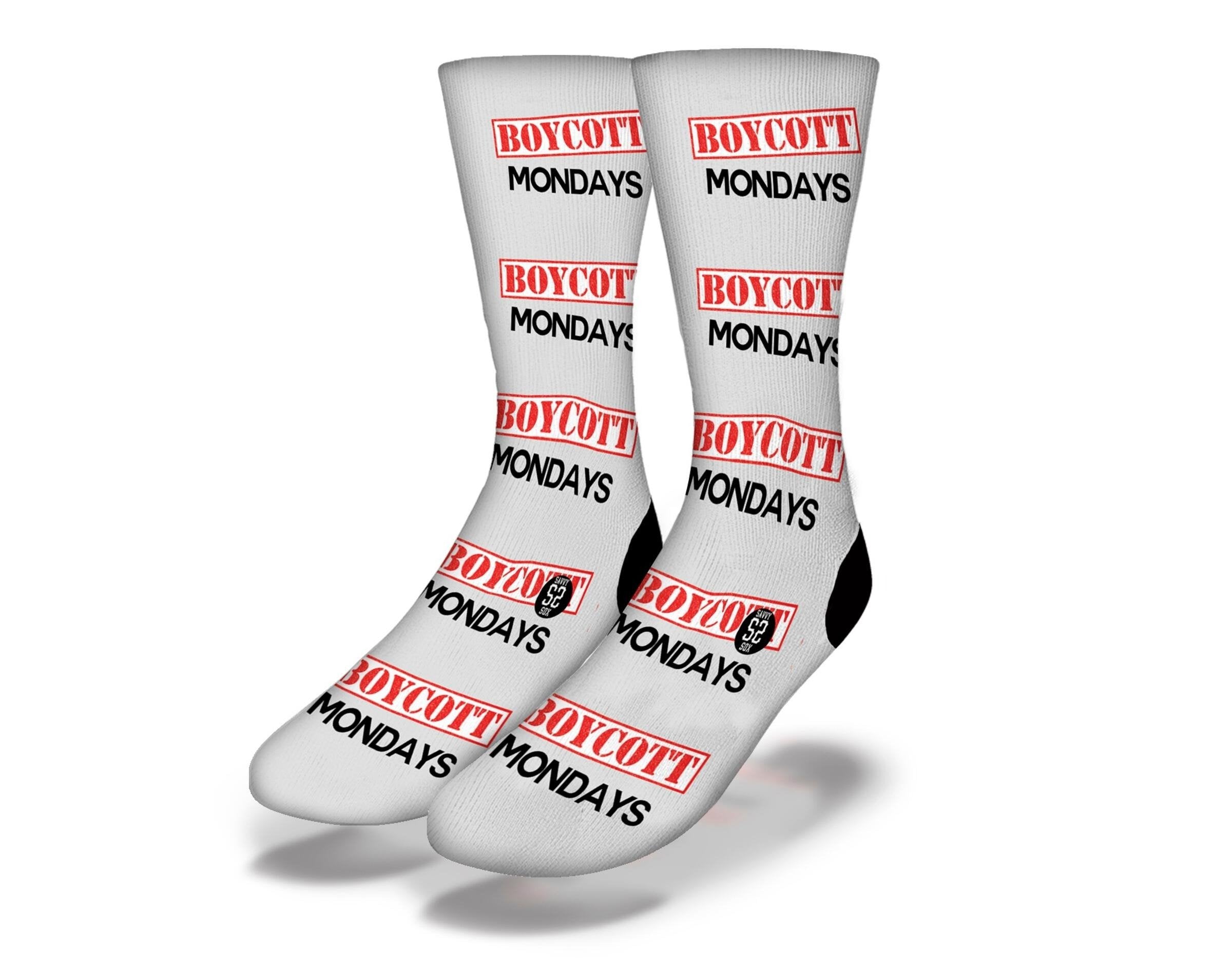 Gray Boycott Mondays Socks featuring a playful slogan, perfect for casual wear.