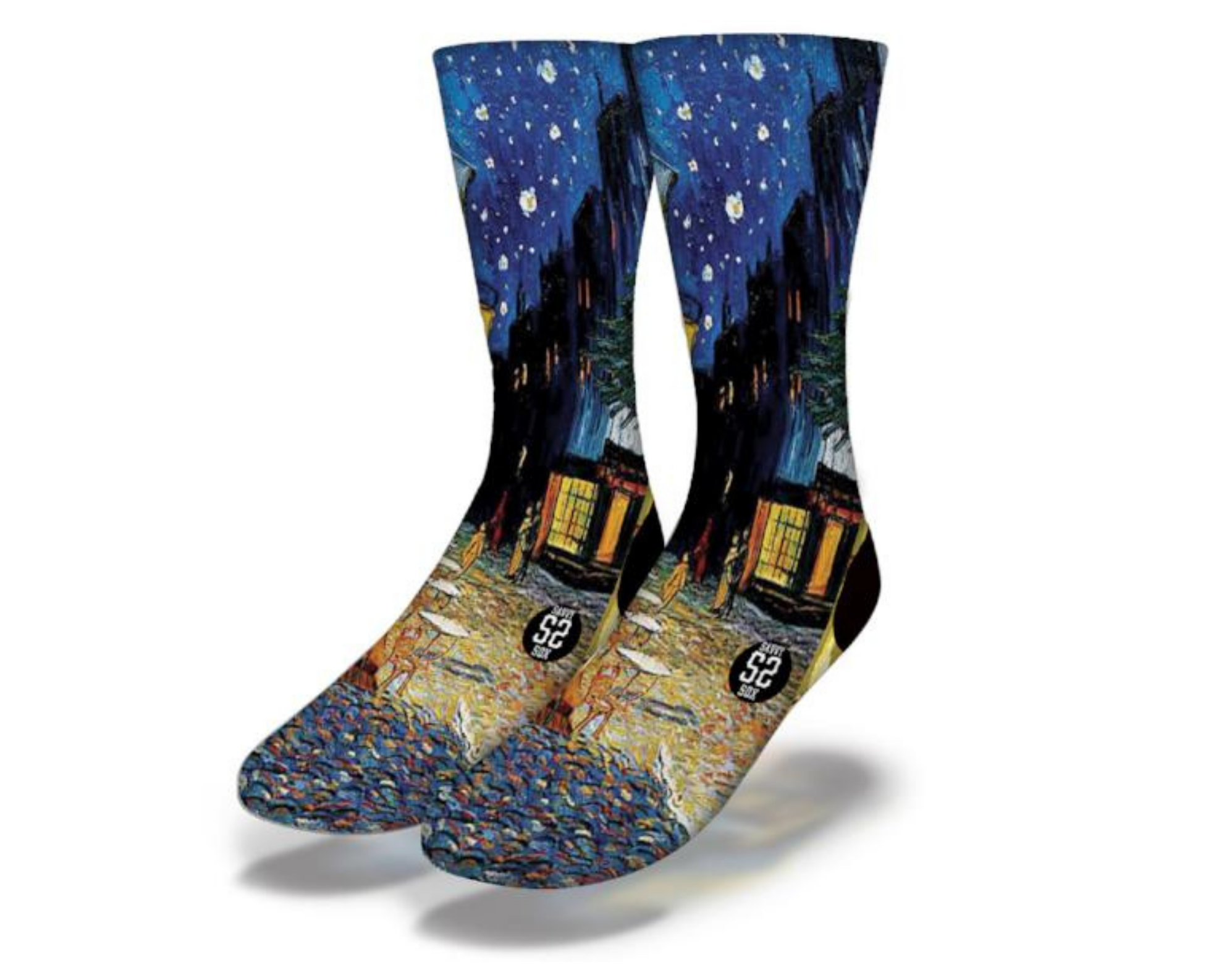 A pair of stylish Cafe Terrace Socks featuring a unique terrace pattern, perfect for casual and everyday wear.