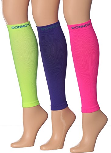 Ronnox Calf Compression Sleeves in vibrant colors, designed for athletic performance and medical support, showcasing their soft neoprene fabric and graduated compression.