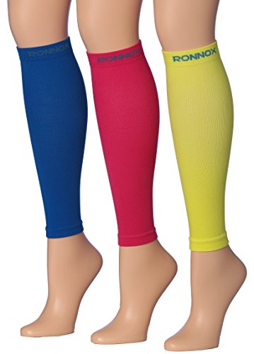 Ronnox Calf Compression Sleeves in vibrant colors, designed for athletic performance and medical support, showcasing their soft neoprene fabric and graduated compression.