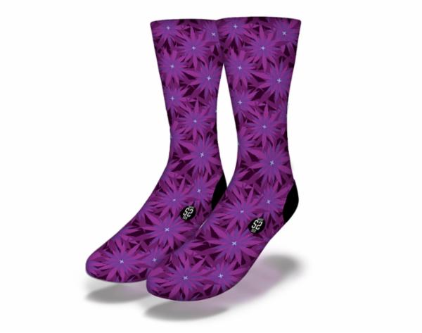 CANNABIS FLOWER FOREST Fun Weed Socks in purple featuring a vibrant cannabis flower design, perfect for stoners and sock enthusiasts.