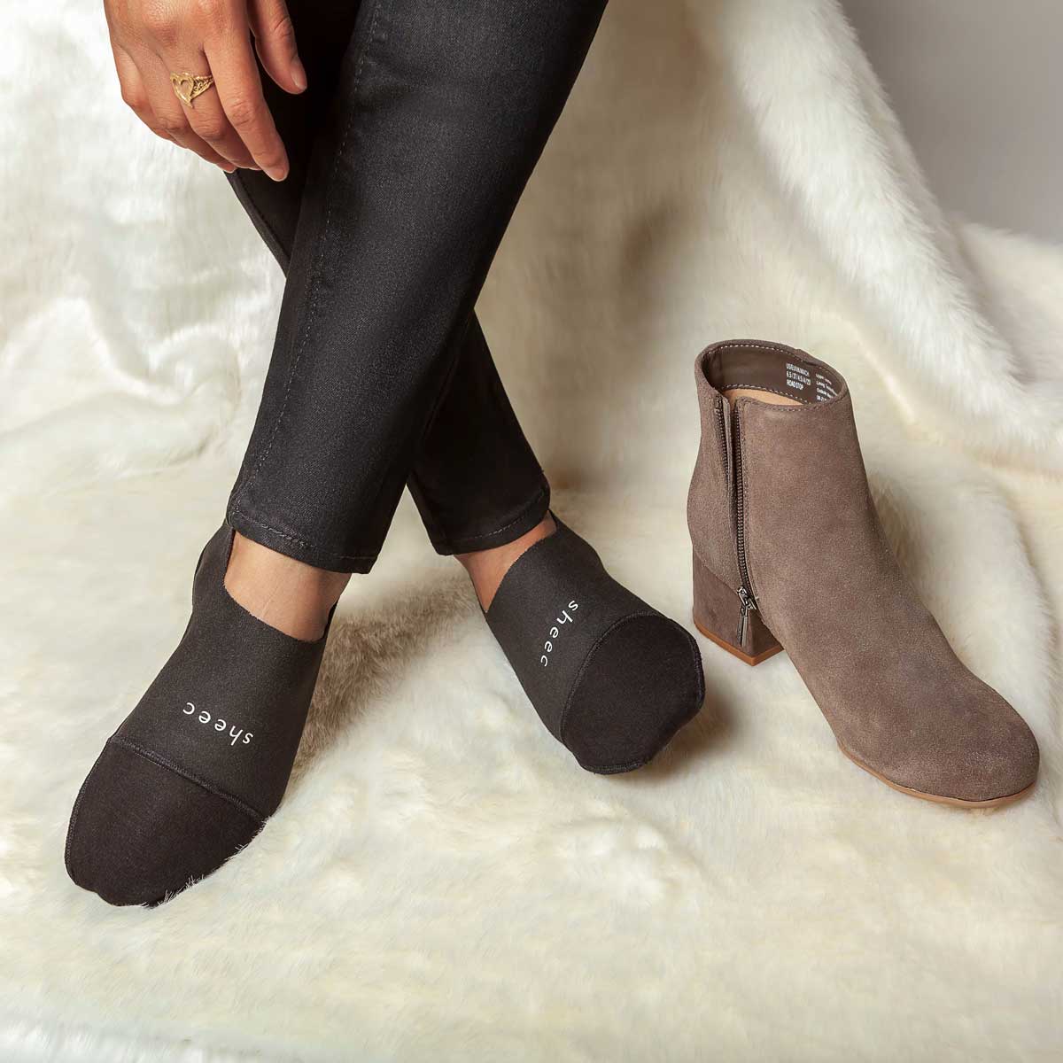 Cozy black fleece lined no show socks designed for warmth and comfort, perfect for stylish footwear.