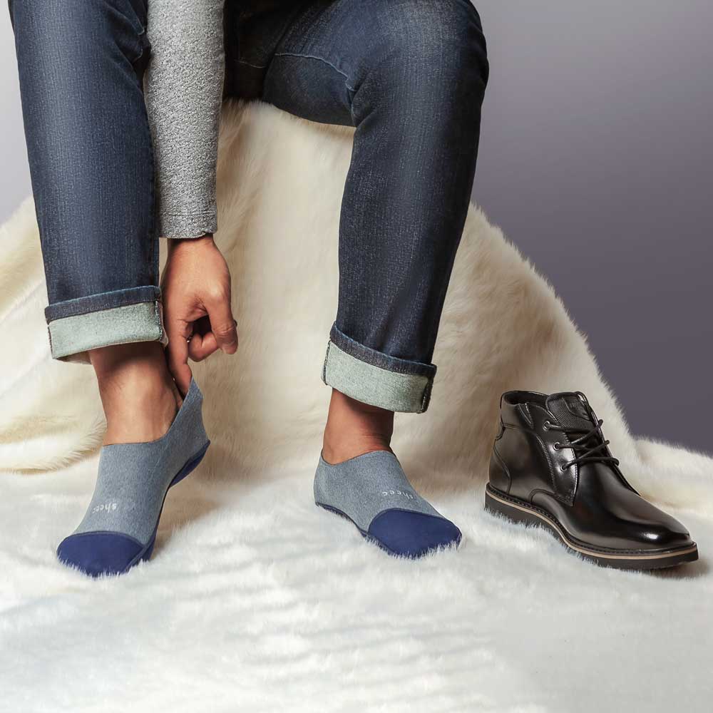 Cozy blue gray fleece no show socks designed for warmth and style, perfect for wearing with booties and boots.