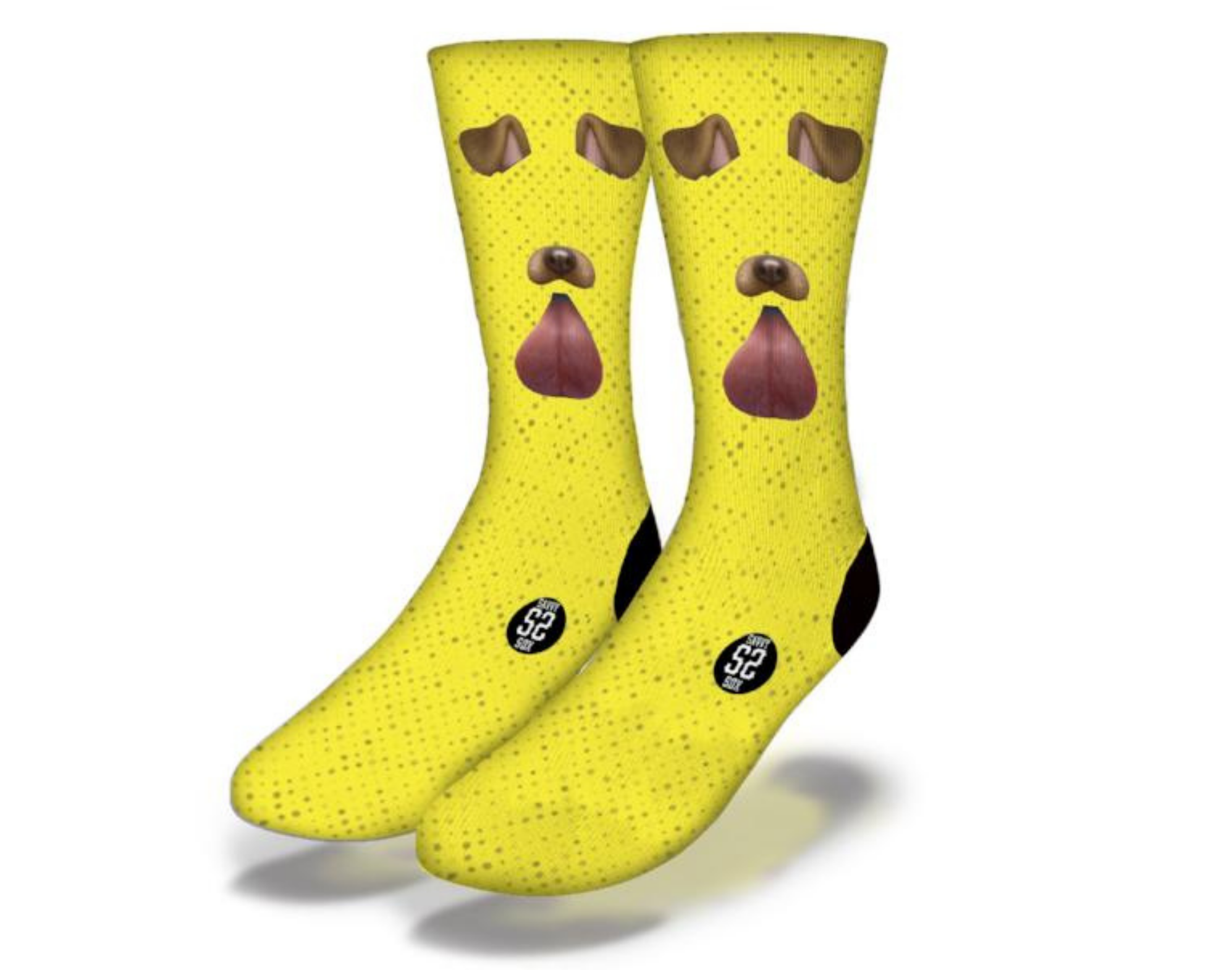 A pair of colorful Dog Filter Socks featuring playful dog filter designs, perfect for dog lovers.