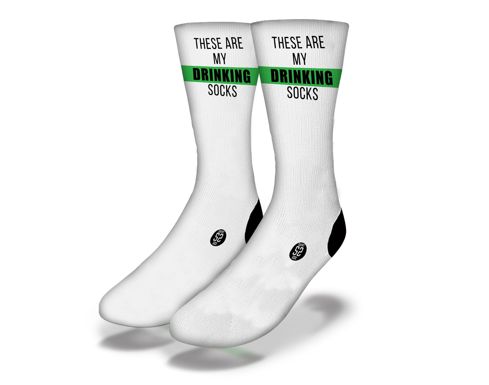 A pair of vibrant green drinking socks, showcasing their soft fabric and stylish design, perfect for casual wear and drinking games.