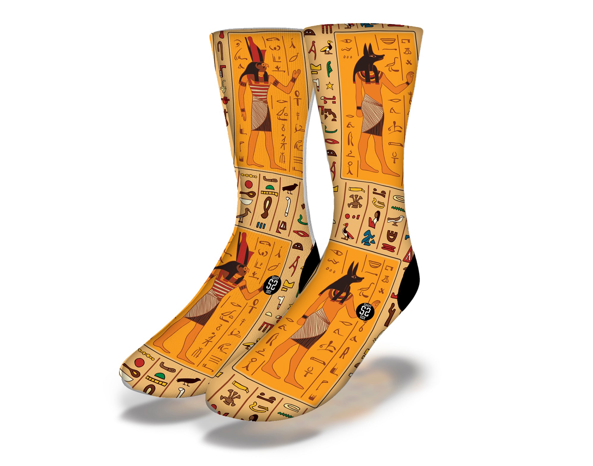 Colorful EGYPTIAN KINGS HIEROGLYPHICS socks featuring ancient symbols and designs, perfect for cultural enthusiasts and travelers.