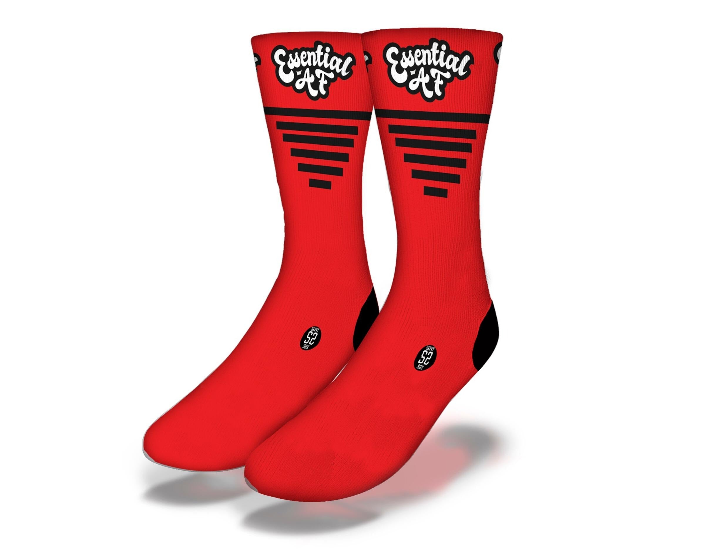 A pair of vibrant red Essential AF Socks displayed on a white background, showcasing their soft fabric and stylish design.