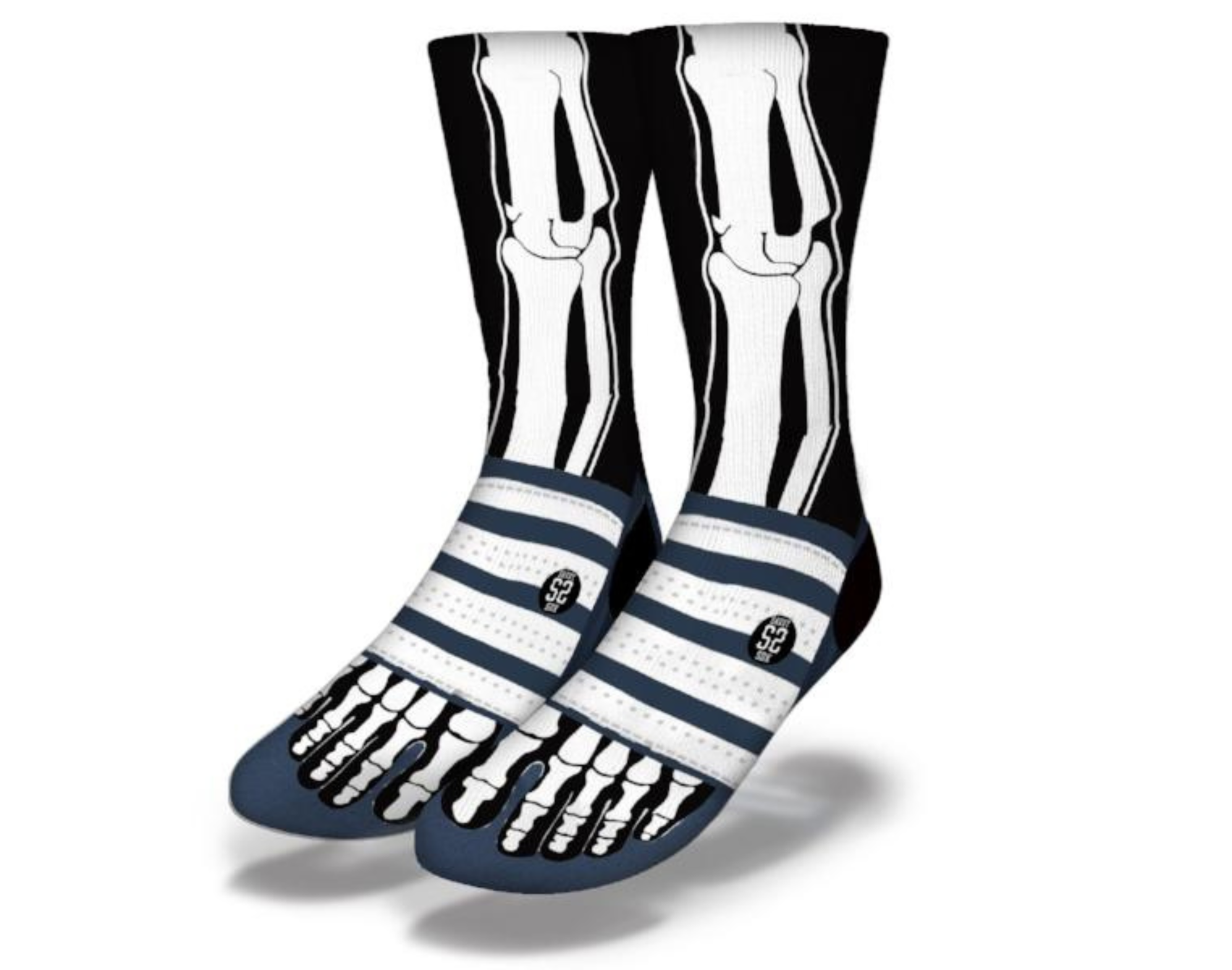 A pair of FUNNY BONES Skeleton Socks featuring a playful skeleton design, perfect for Halloween festivities.