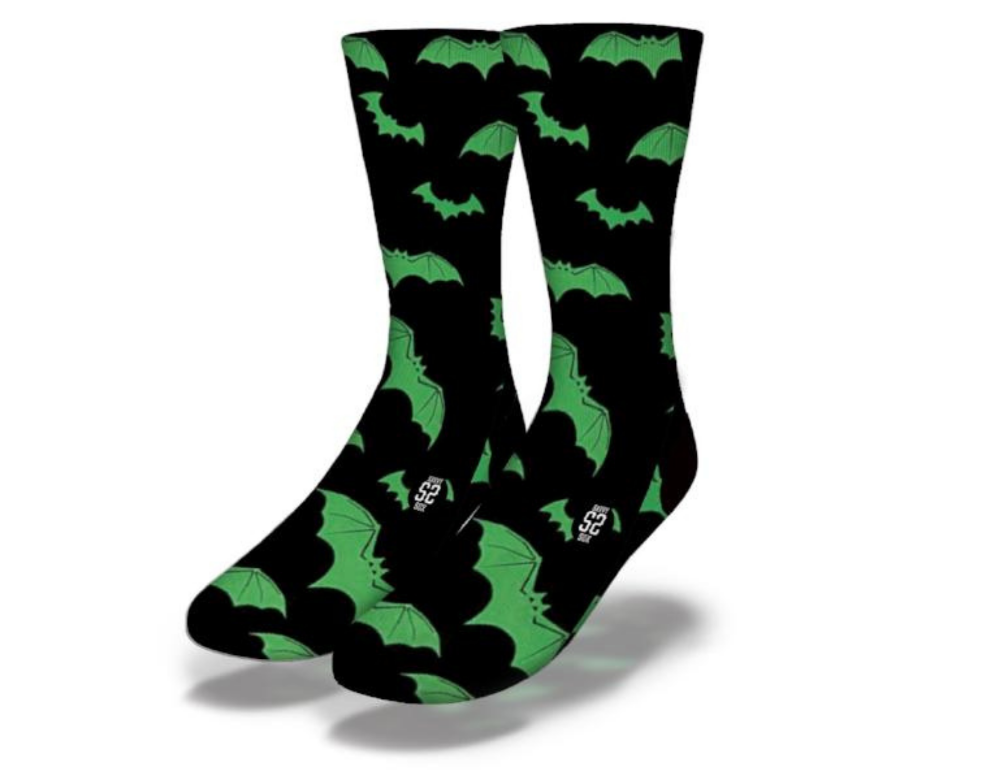 Ghoulish Green Zombie Bats Halloween socks featuring a vibrant green color and playful bat wing design, perfect for spooky celebrations.