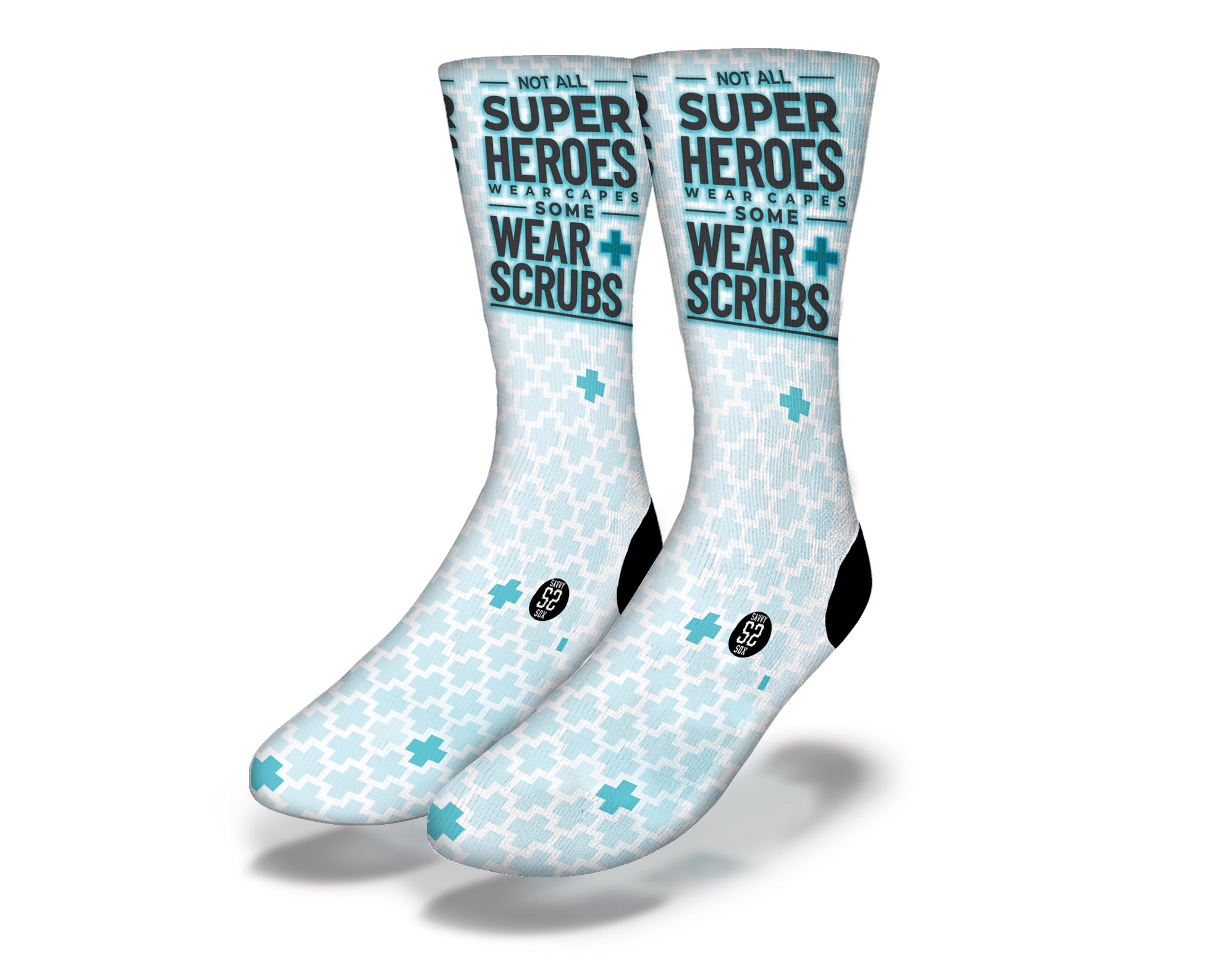 A pair of Heroes Wear Medical Scrubs Socks featuring vibrant colors and patterns, designed for healthcare professionals.