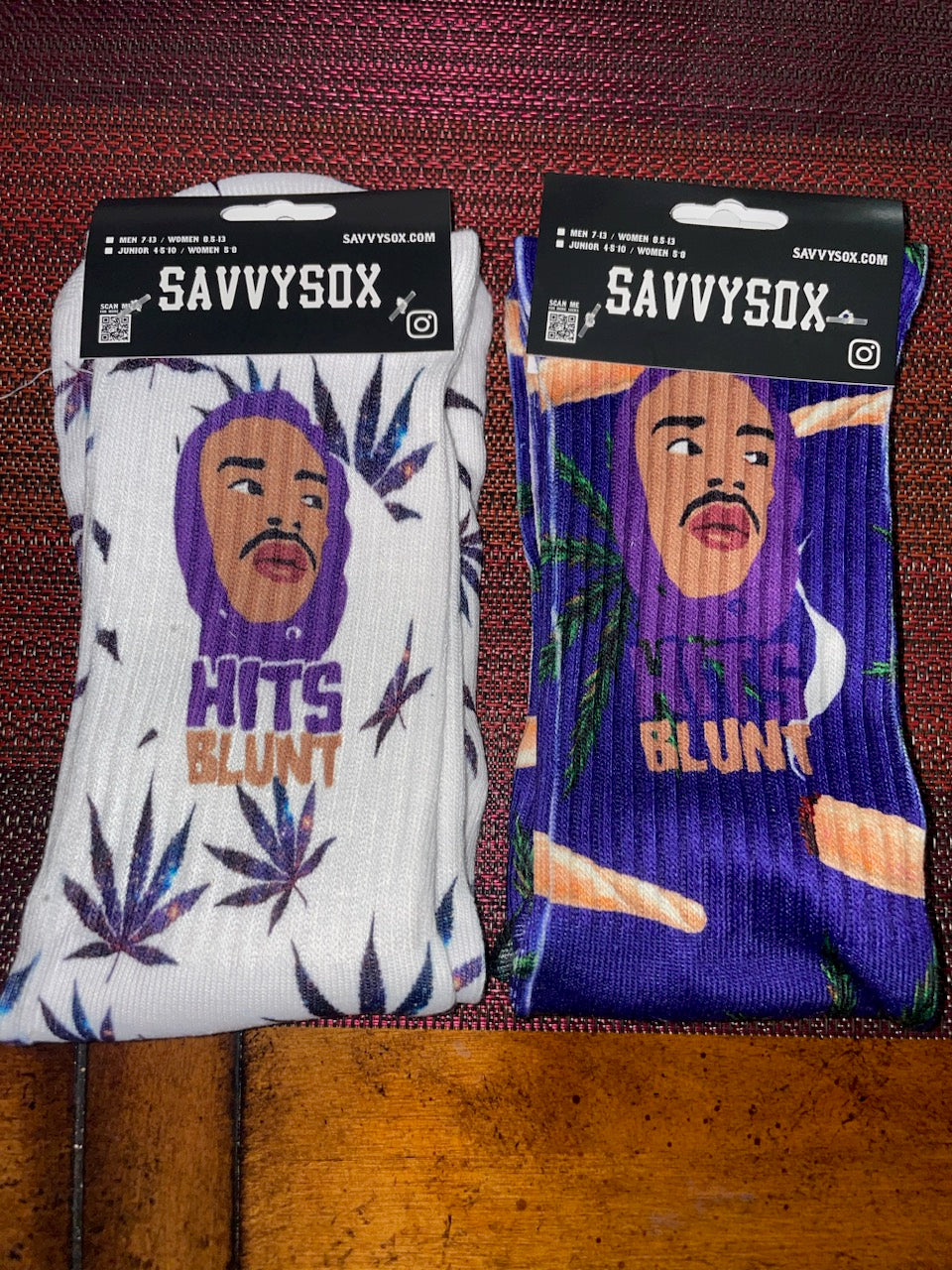 HITS BLUNT Cannabis Collab Fun Weed Socks featuring vibrant cannabis flower design, perfect for stoners.