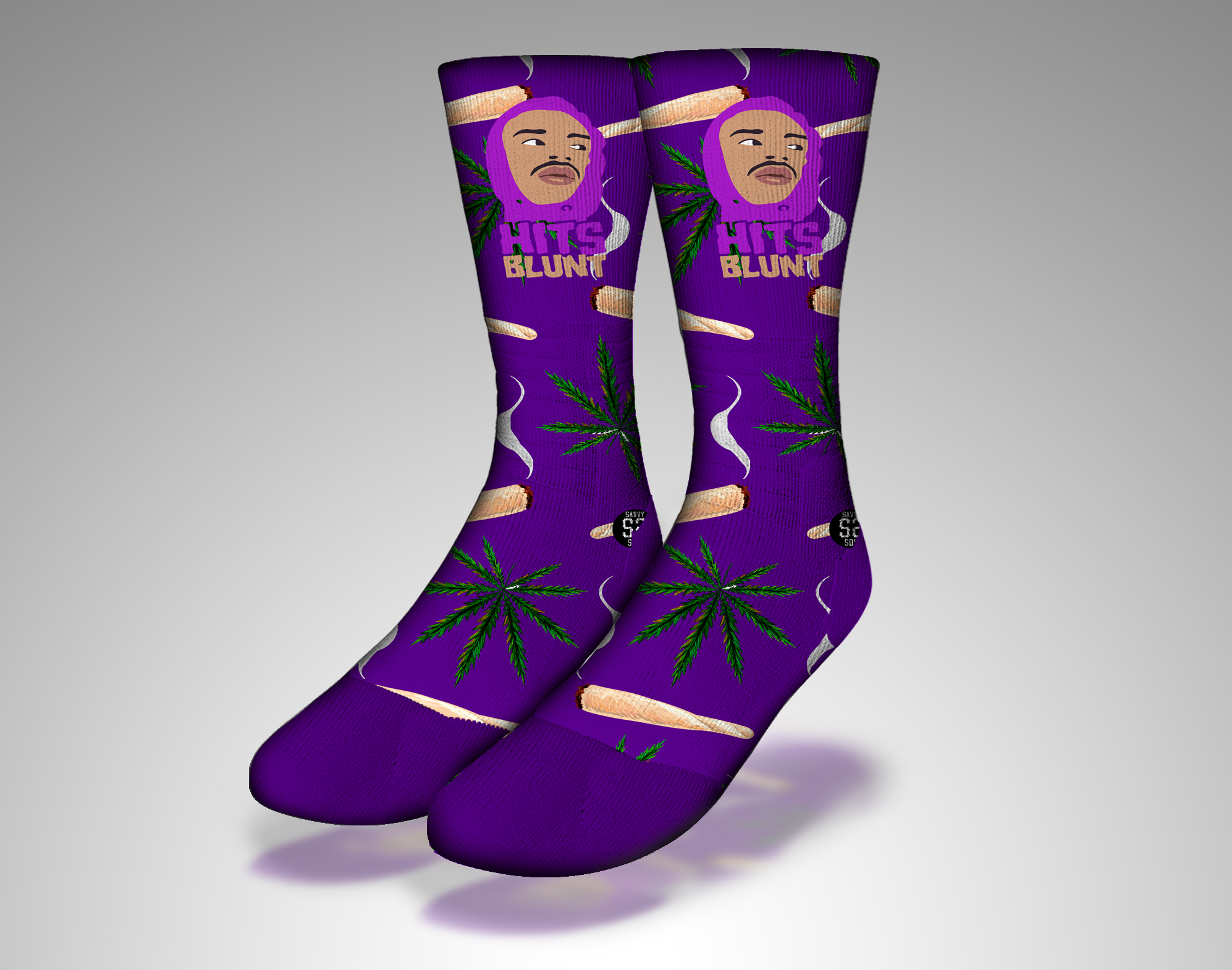 HITS BLUNT Cannabis Collab Fun Weed Socks featuring vibrant cannabis flower design, perfect for stoners.