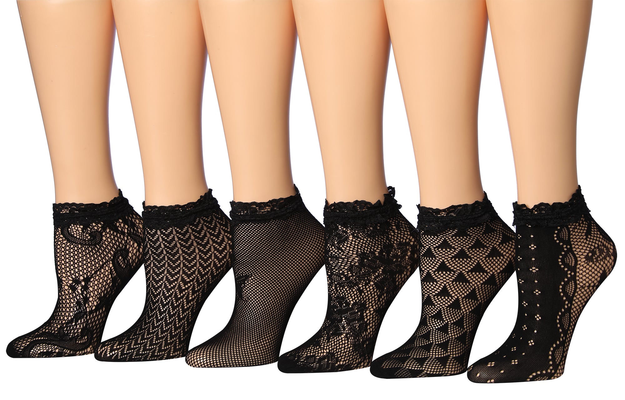 Isadora Paccini Women's Lace Anklet Socks featuring a delicate lace design and trimmed ruffle, perfect for stylish outfits.