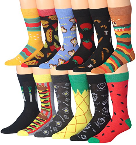 A colorful assortment of James Fiallo men's crew socks featuring funny faces and striped patterns, perfect for adding fun to any outfit.