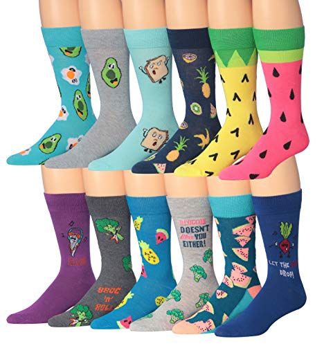 A colorful assortment of James Fiallo men's crew socks featuring funny faces and striped patterns, perfect for adding fun to any outfit.