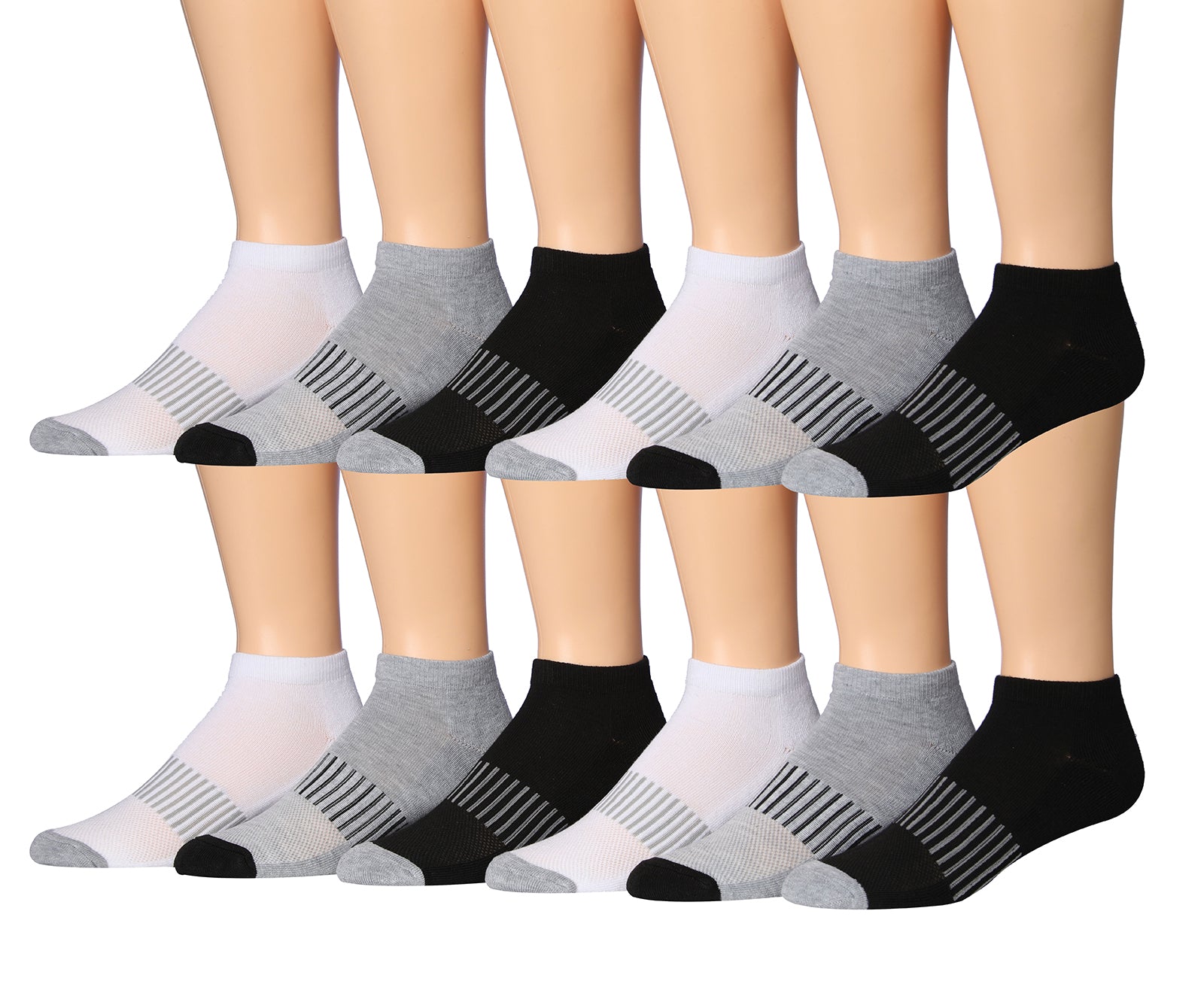 James Fiallo Men's 12-Pairs Performance Low Cut Athletic Sport Socks displayed in various colors and styles, showcasing their low cut design and quality fabric.