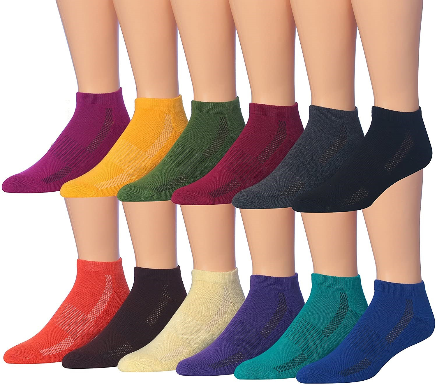 James Fiallo Men's 12-Pairs Performance Low Cut Athletic Sport Socks displayed in various colors and styles, showcasing their low cut design and quality fabric.